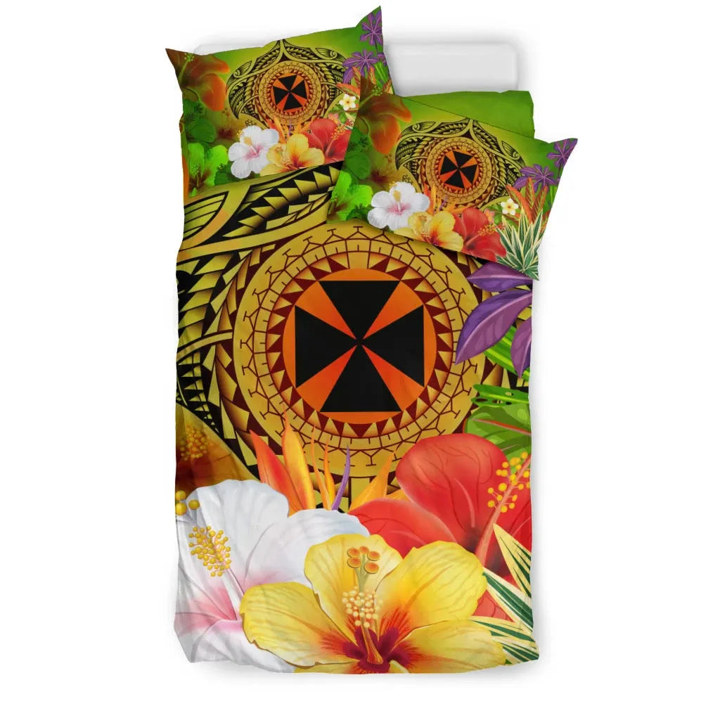 Wallis And Futuna Polynesian Bedding Set - Manta Ray Tropical Flowers (Reggae)