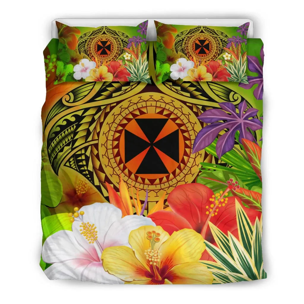 Wallis And Futuna Polynesian Bedding Set - Manta Ray Tropical Flowers (Reggae)