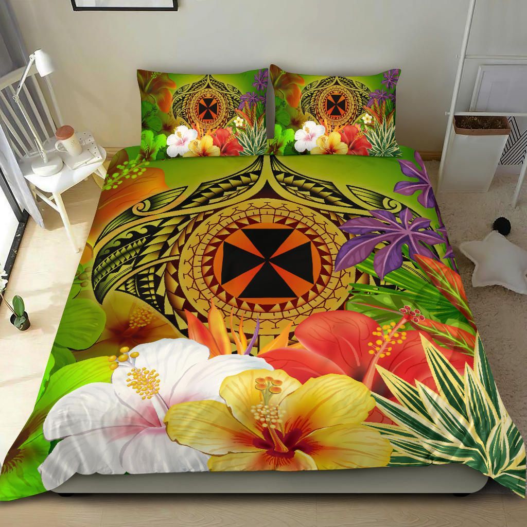 Wallis And Futuna Polynesian Bedding Set - Manta Ray Tropical Flowers (Reggae)