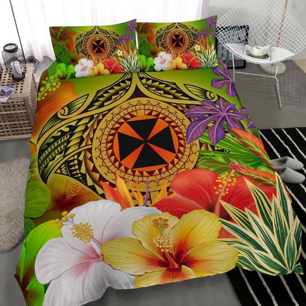 Wallis And Futuna Polynesian Bedding Set - Manta Ray Tropical Flowers (Reggae)