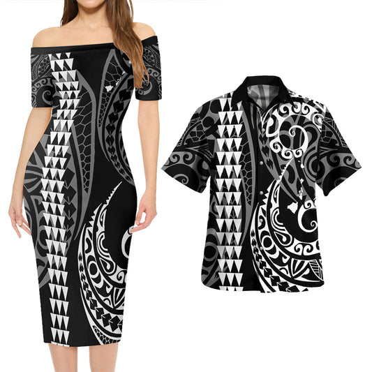 Hawaii Combo Short Sleeve Dress And Shirt Kakau Style White