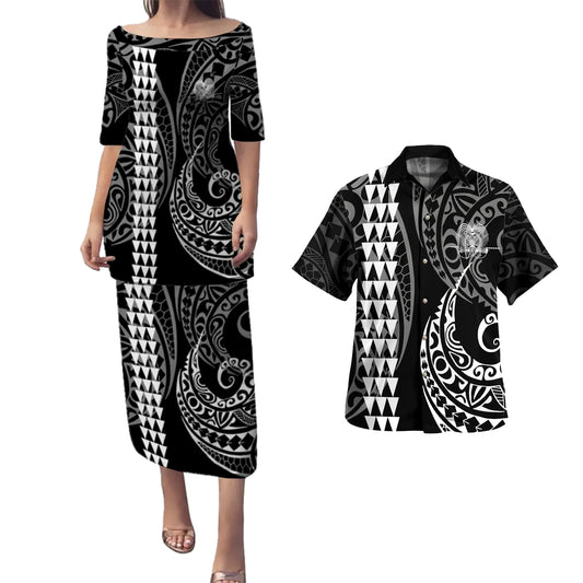 Papua New Guinea Combo Puletasi And Shirt Kakau Style White