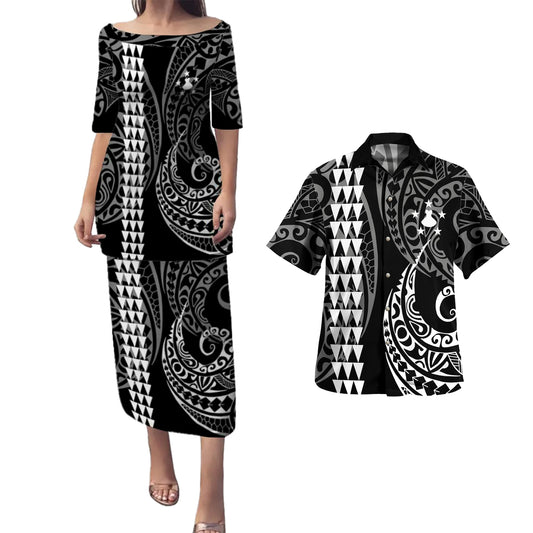 Austral Islands Combo Puletasi And Shirt Kakau Style White