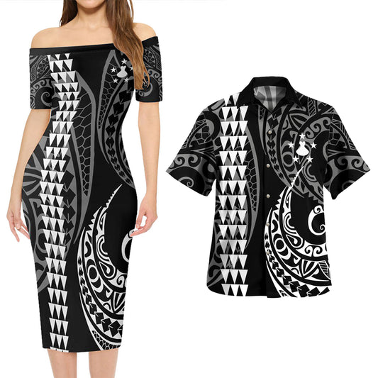 Austral Islands Combo Short Sleeve Dress And Shirt Kakau Style White