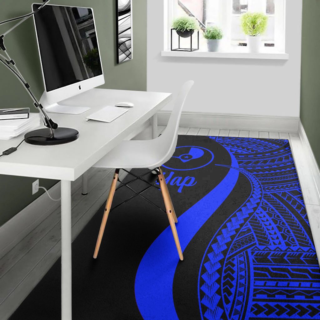 Yap Area Rug - Blue Polynesian Tentacle Tribal Pattern