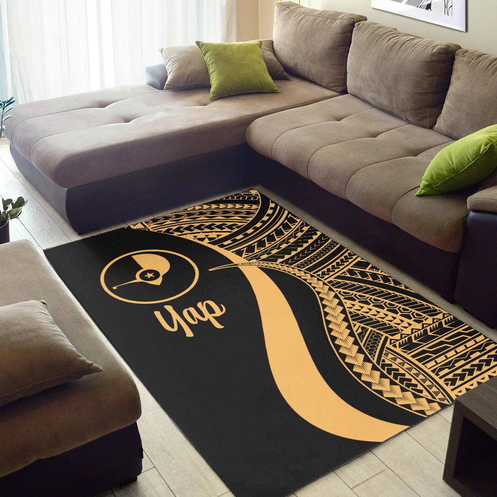 Yap Area Rug - Gold Polynesian Tentacle Tribal Pattern