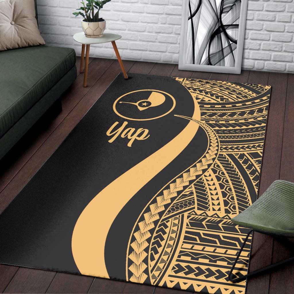Yap Area Rug - Gold Polynesian Tentacle Tribal Pattern