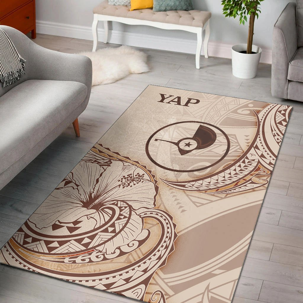 Yap Area Rug - Hibiscus Flowers Vintage Style