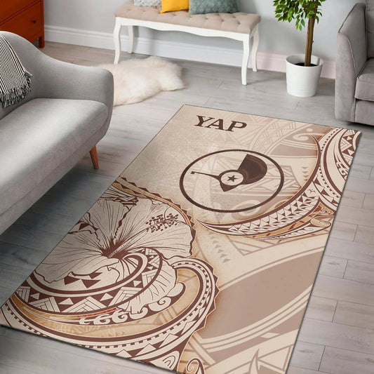 Yap Area Rug - Hibiscus Flowers Vintage Style