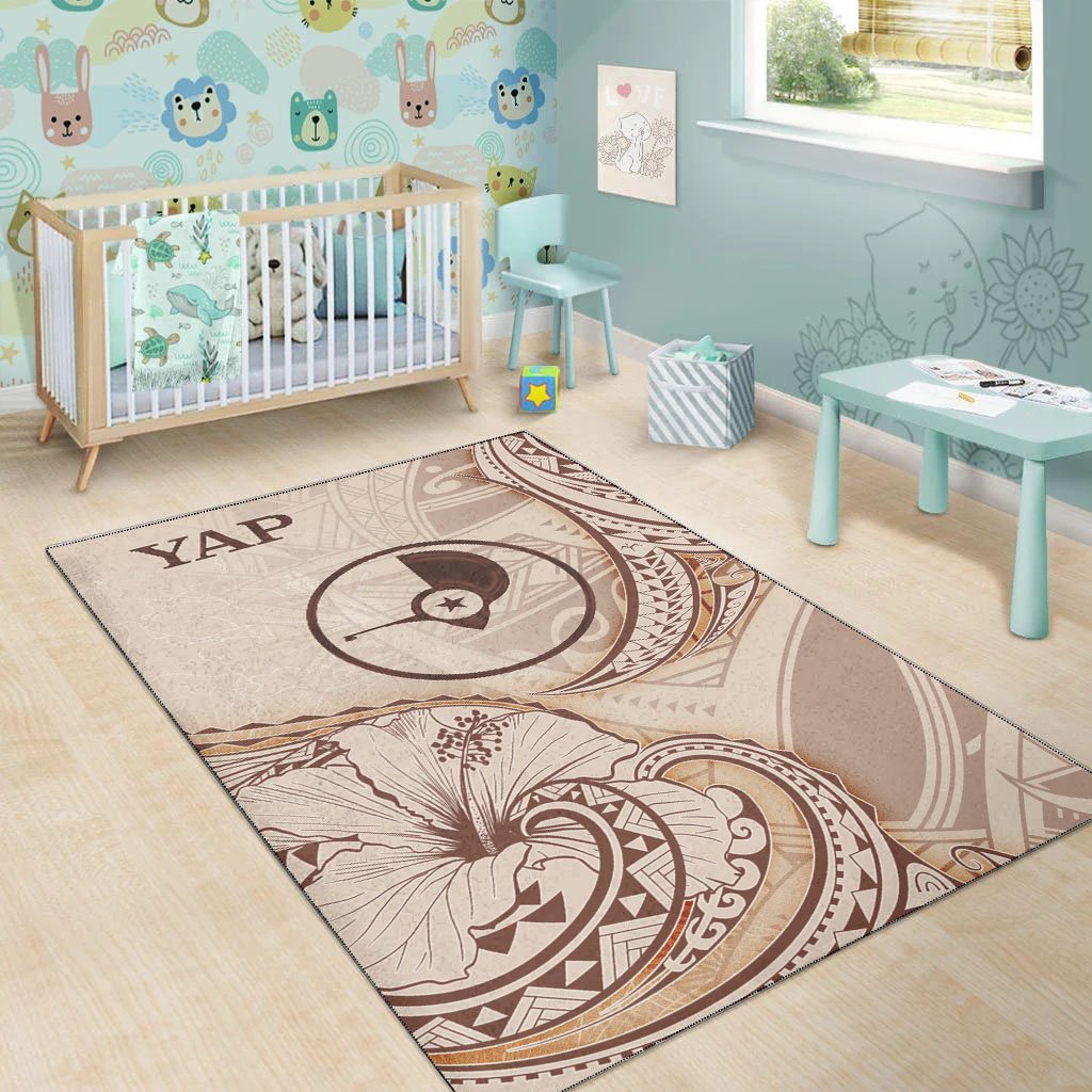 Yap Area Rug - Hibiscus Flowers Vintage Style