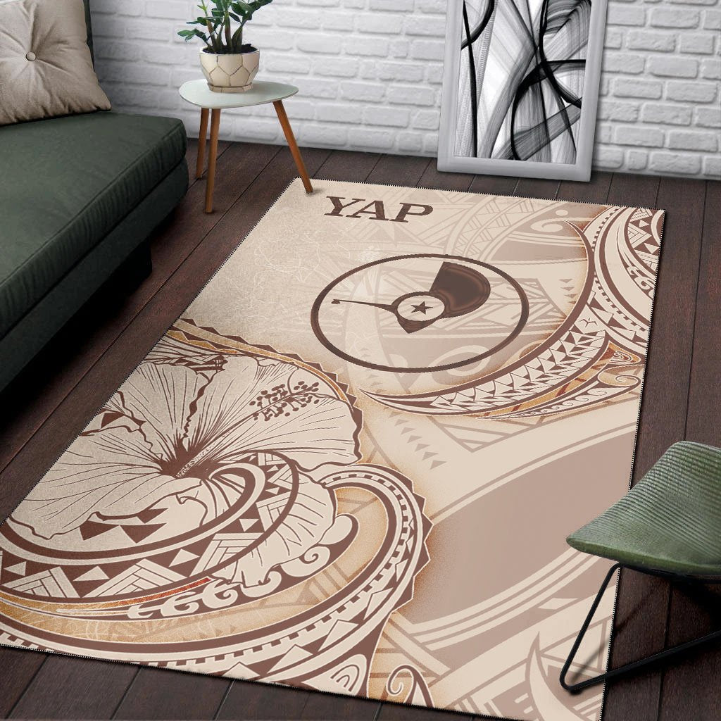 Yap Area Rug - Hibiscus Flowers Vintage Style