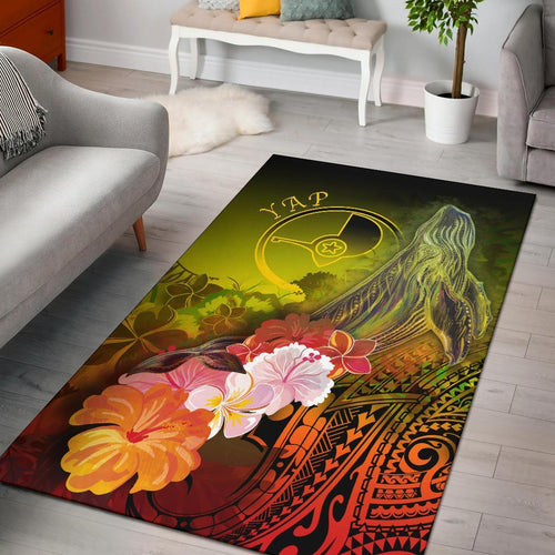 Yap Area Rug - Humpback Whale with Tropical Flowers (Yellow)