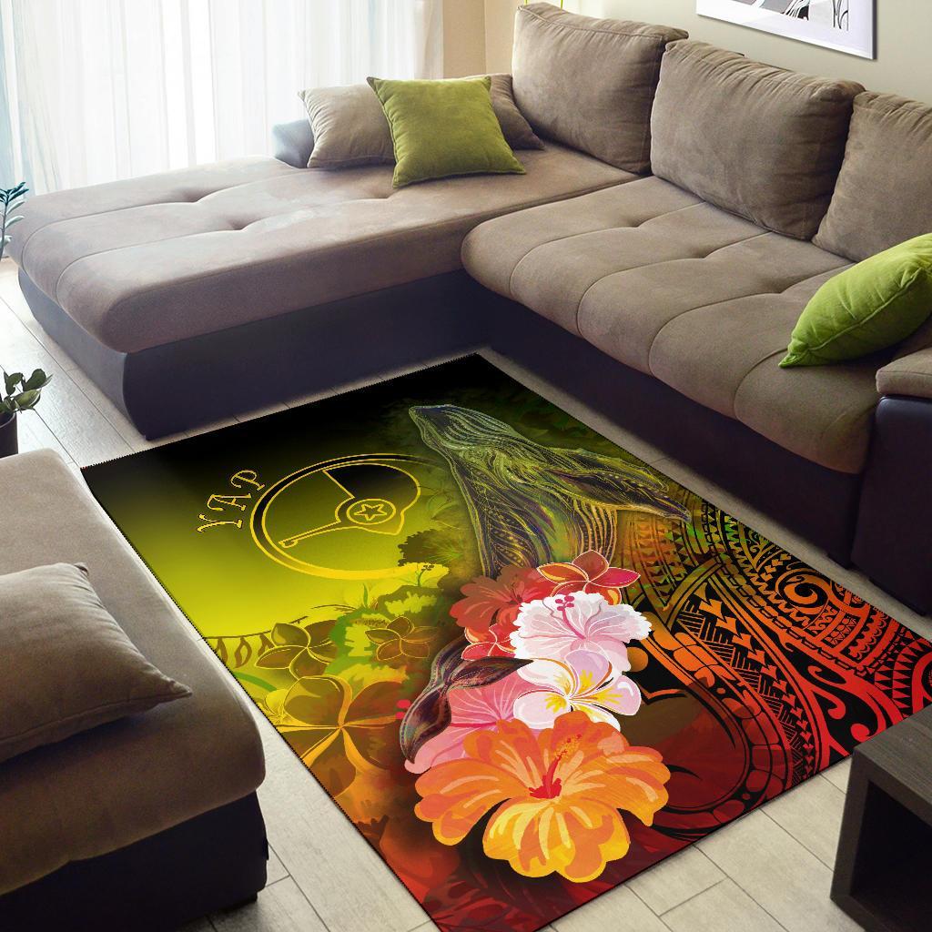 Yap Area Rug - Humpback Whale with Tropical Flowers (Yellow)