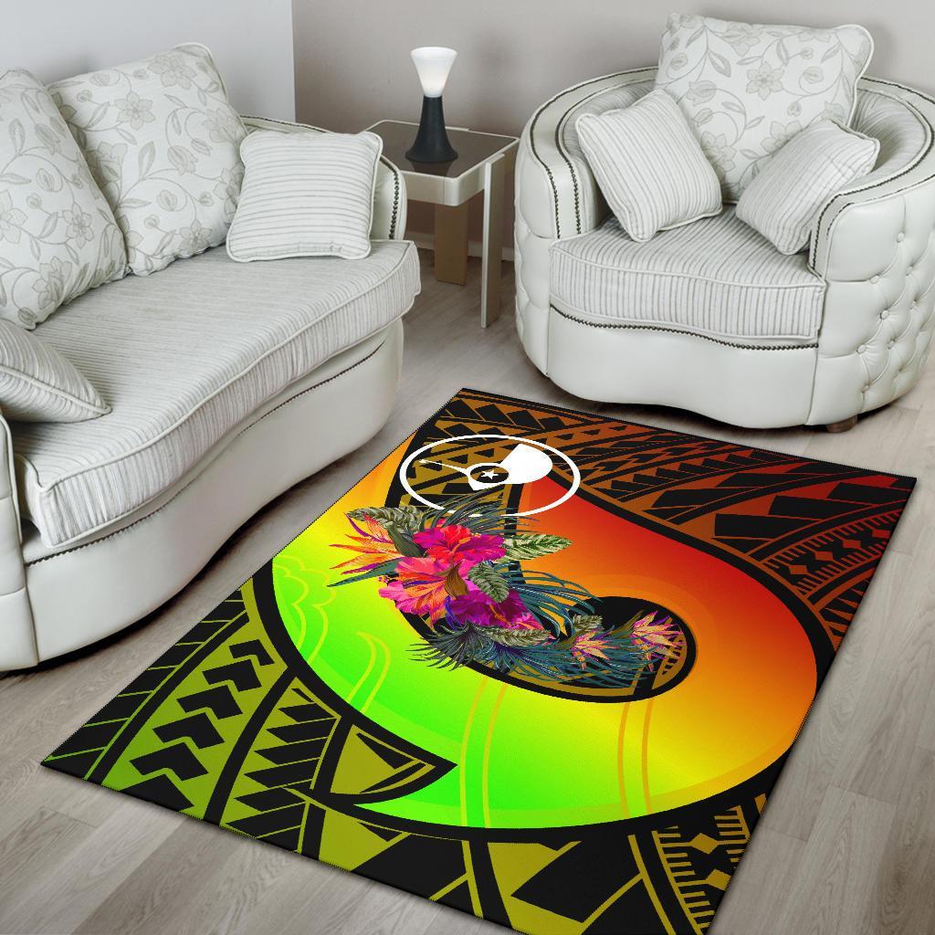 Yap Area Rug - Polynesian Hook And Hibiscus (Reggae)