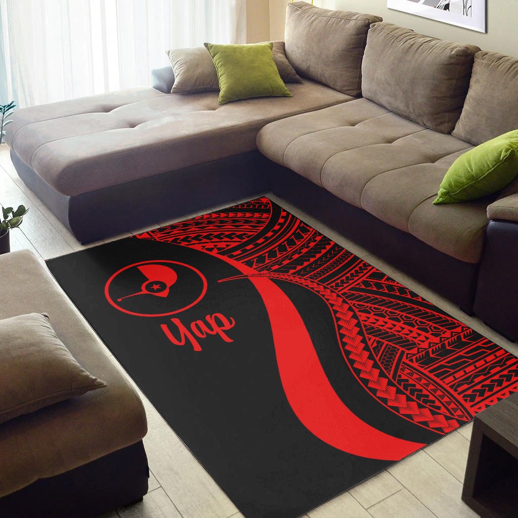 Yap Area Rug - Red Polynesian Tentacle Tribal Pattern