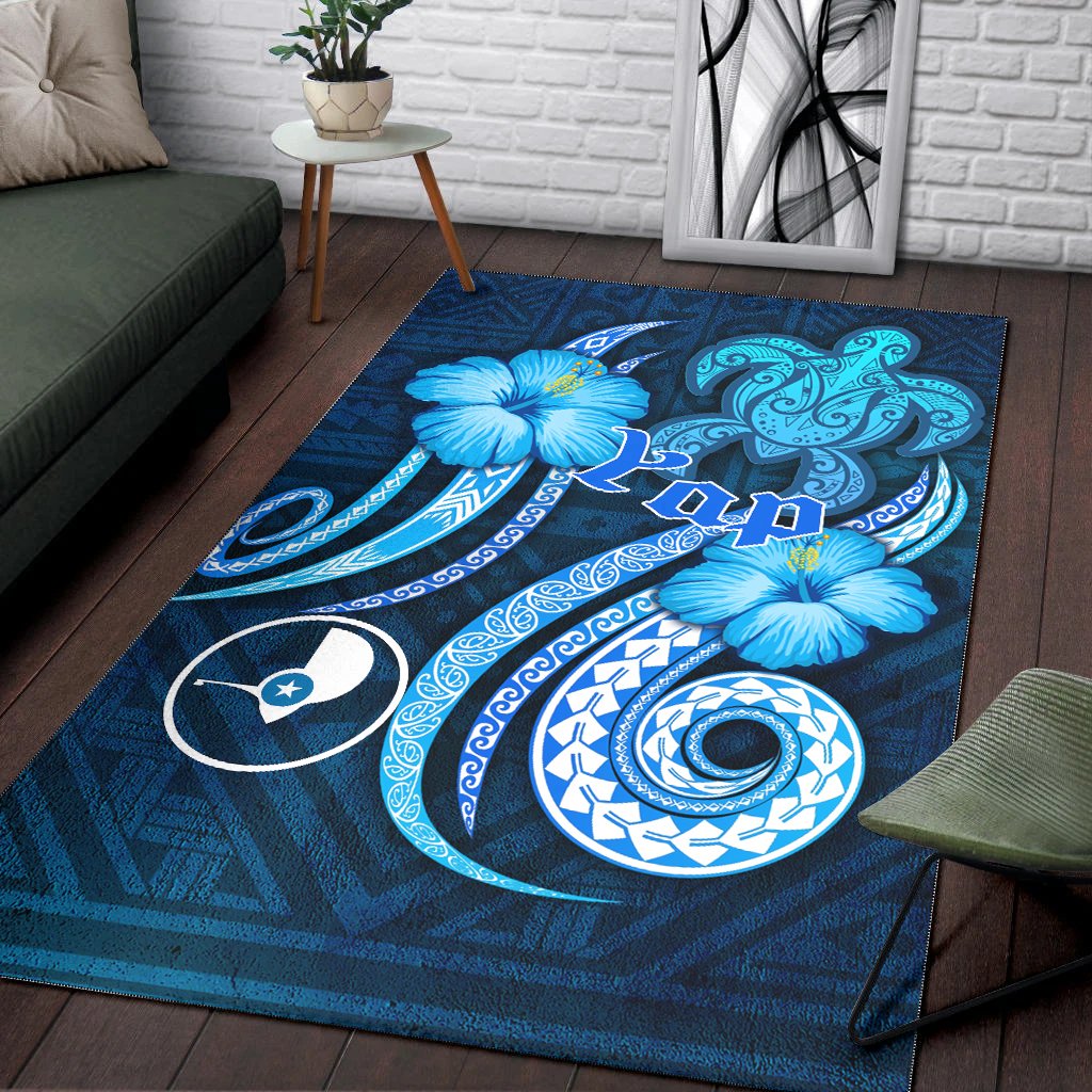 Yap Area Rug - Turtle and Tribal Tattoo Of Polynesian