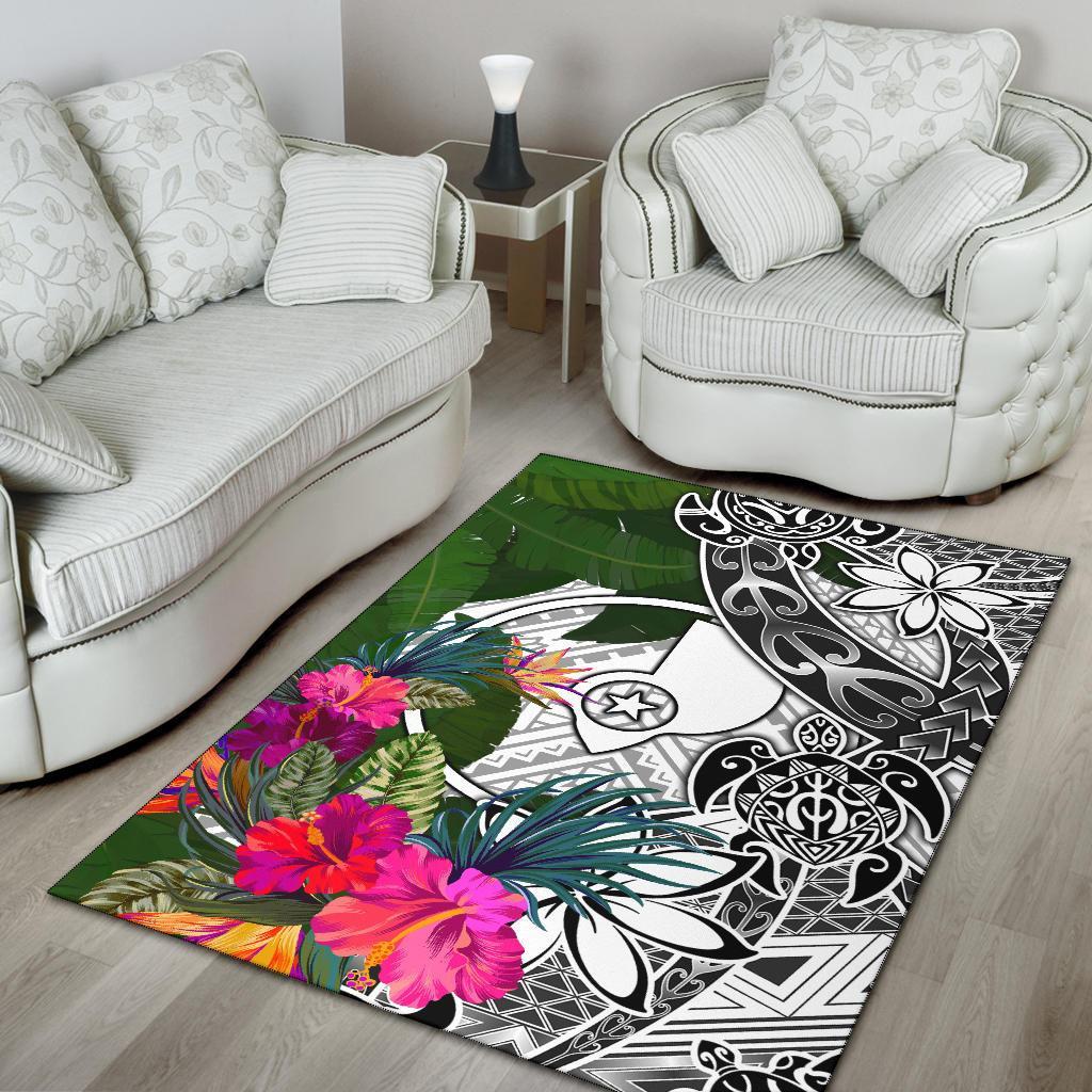 Yap Area Rug White - Turtle Plumeria Banana Leaf