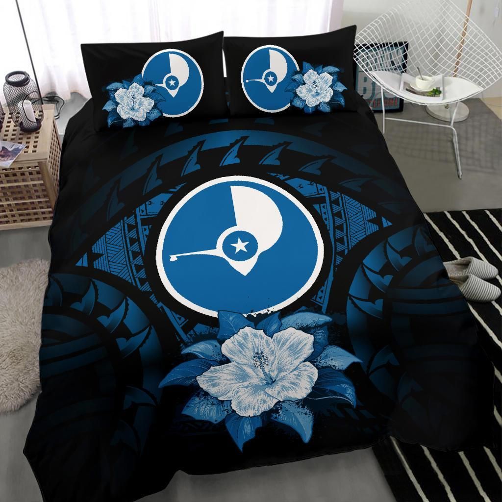 Yap Duvet Cover Set - Yap Flag & Dark Blue Hibiscus