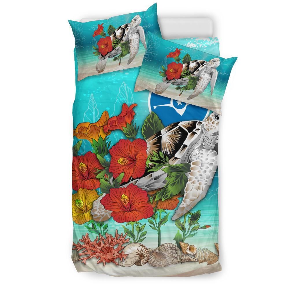 Polynesian Duvet Cover Set - Yap Bedding Set Ocean Turtle Hibiscus