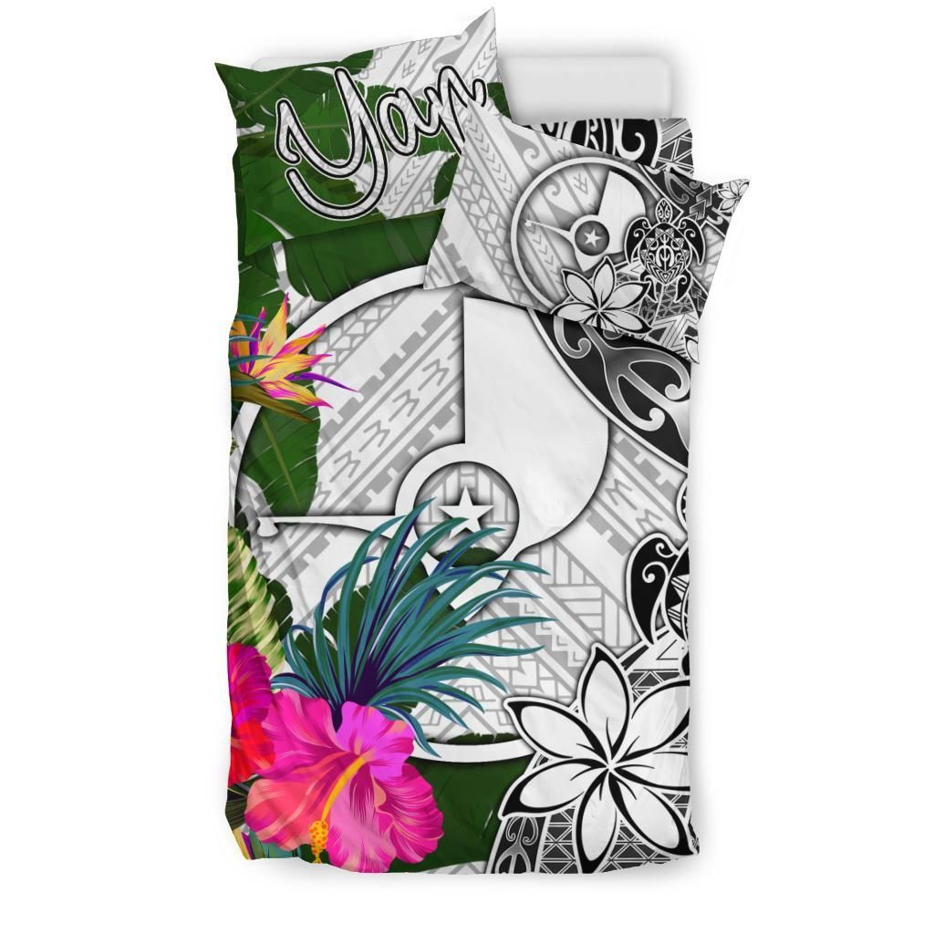 Yap Bedding Set White - Turtle Plumeria Banana Leaf