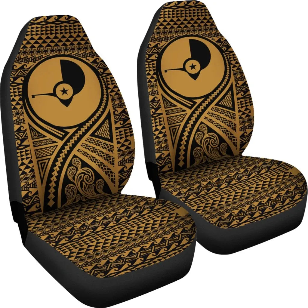 Yap Car Seat Cover - Yap Flag Polynesian Tattoo Gold
