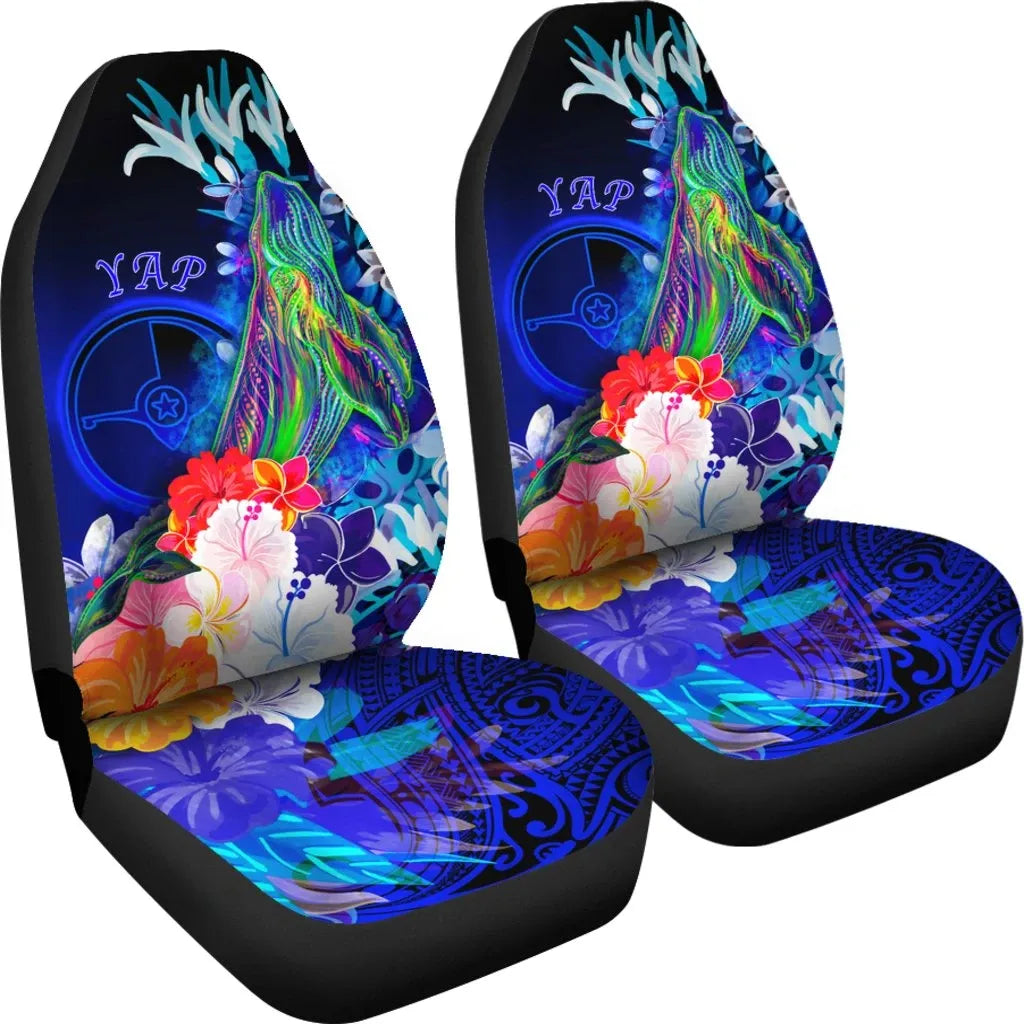 Yap Car Seat Covers - Humpback Whale with Tropical Flowers (Blue)