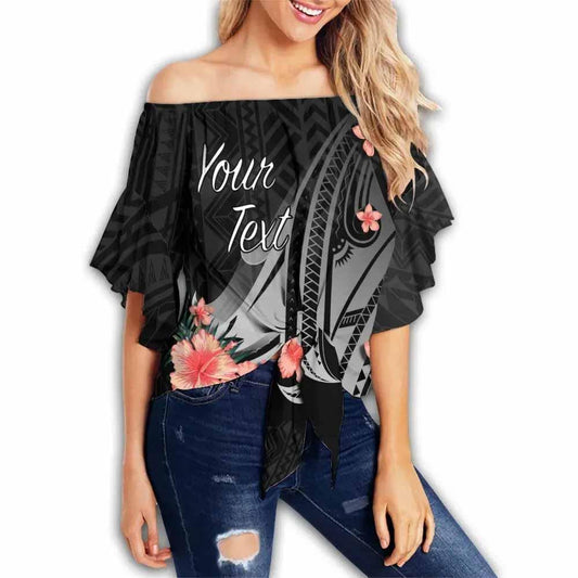Yap Custom Personalised Off Shoulder Wrap Waist Top - Polynesian Hibiscus Pattern Style