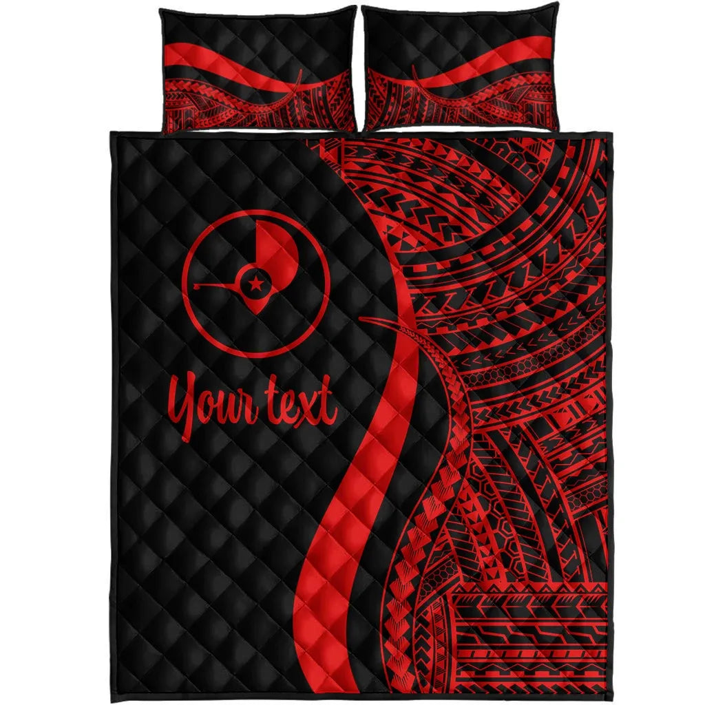 Yap Custom Personalised Quilt Bed Set - Red Polynesian Tentacle Tribal Pattern