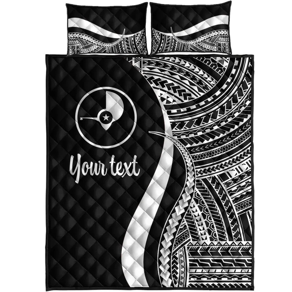 Yap Custom Personalised Quilt Bed Set - White Polynesian Tentacle Tribal Pattern