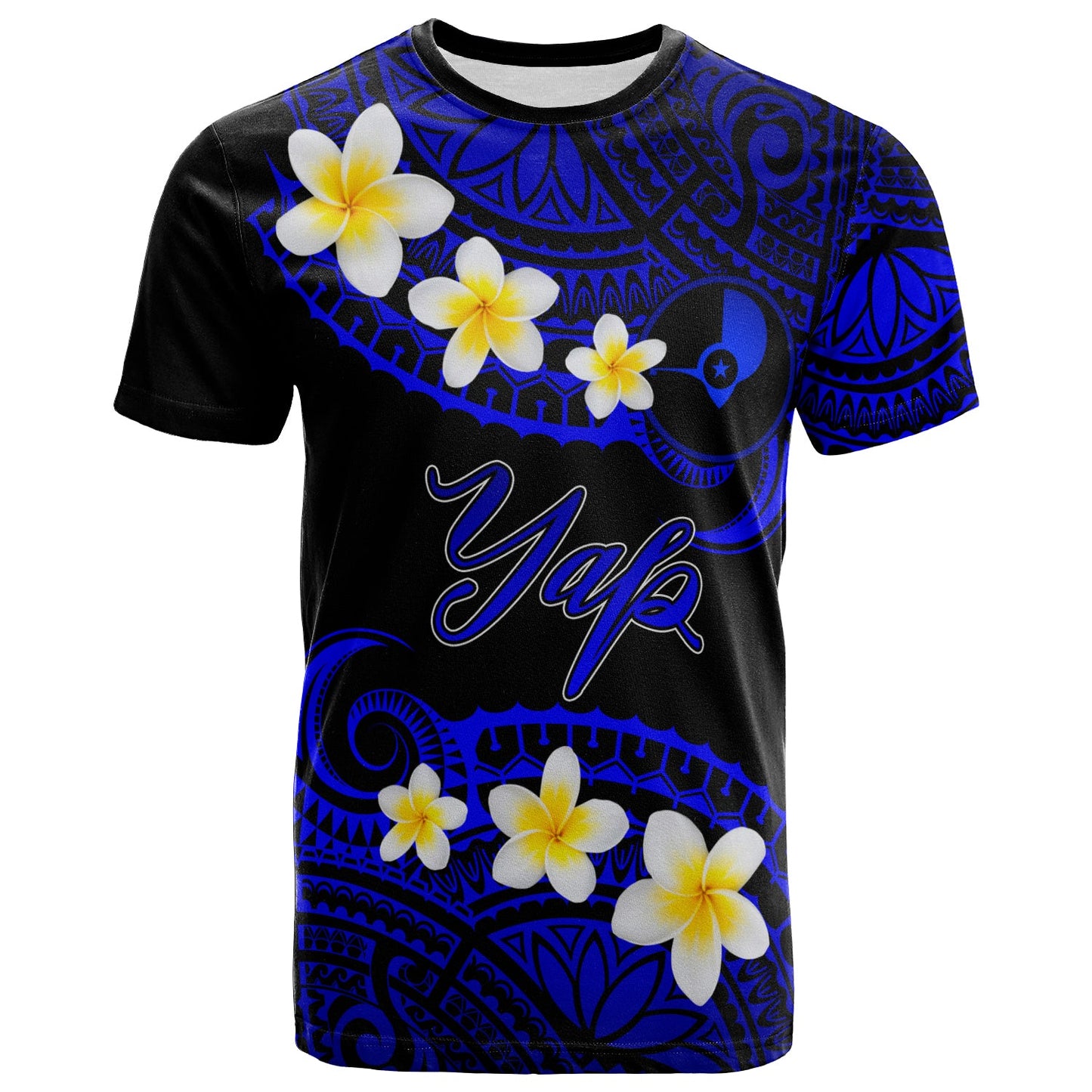 Yap Custom Personalised T-Shirt - Plumeria Polynesian Vibe Blue