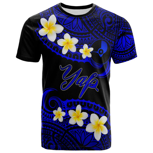 Yap Custom Personalised T-Shirt - Plumeria Polynesian Vibe Blue