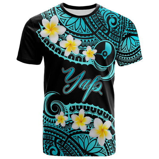 Yap Custom Personalised T-Shirt - Plumeria Polynesian Vibe Turquoise
