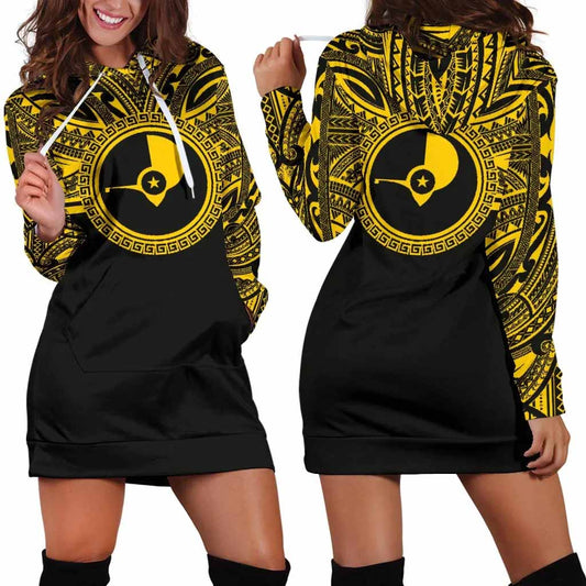 Yap Female Hoodie Dress - Yap Coat Of Arms Polynesian Gold Black