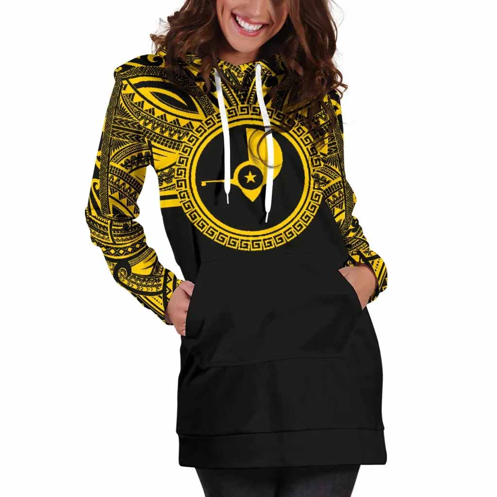 Yap Female Hoodie Dress - Yap Coat Of Arms Polynesian Gold Black