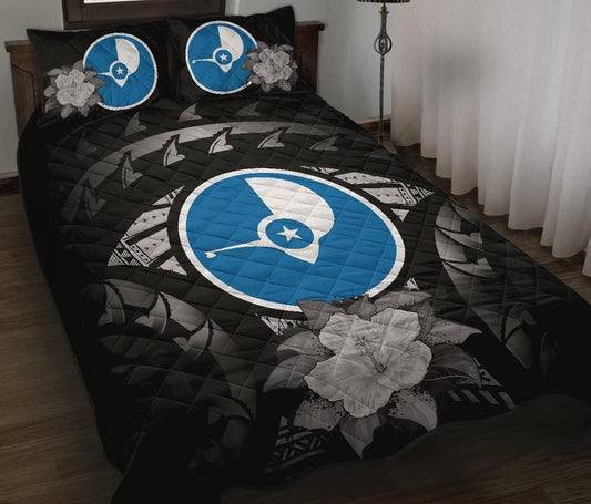 Yap Polynesian Quilt Bed Set Hibiscus Gray