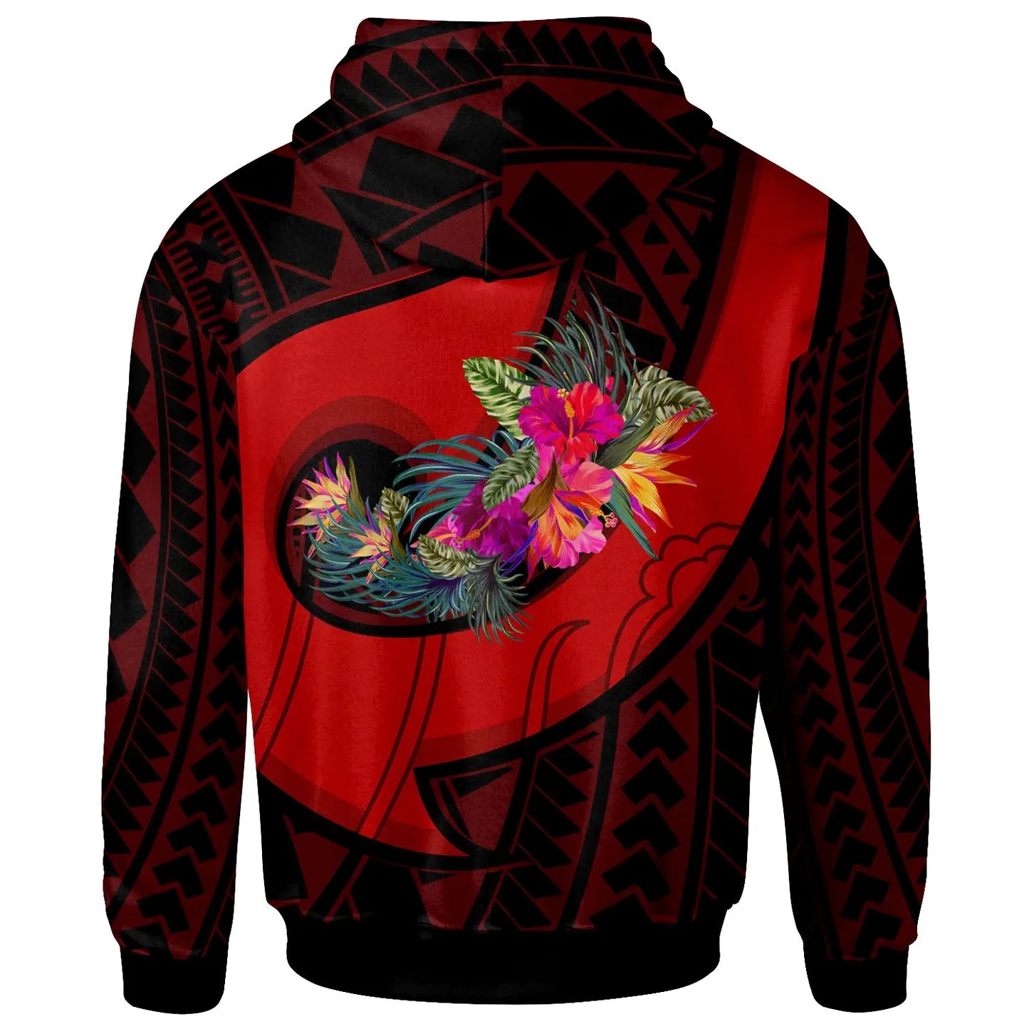 Yap Hoodie - Polynesian Hook And Hibiscus (Red)