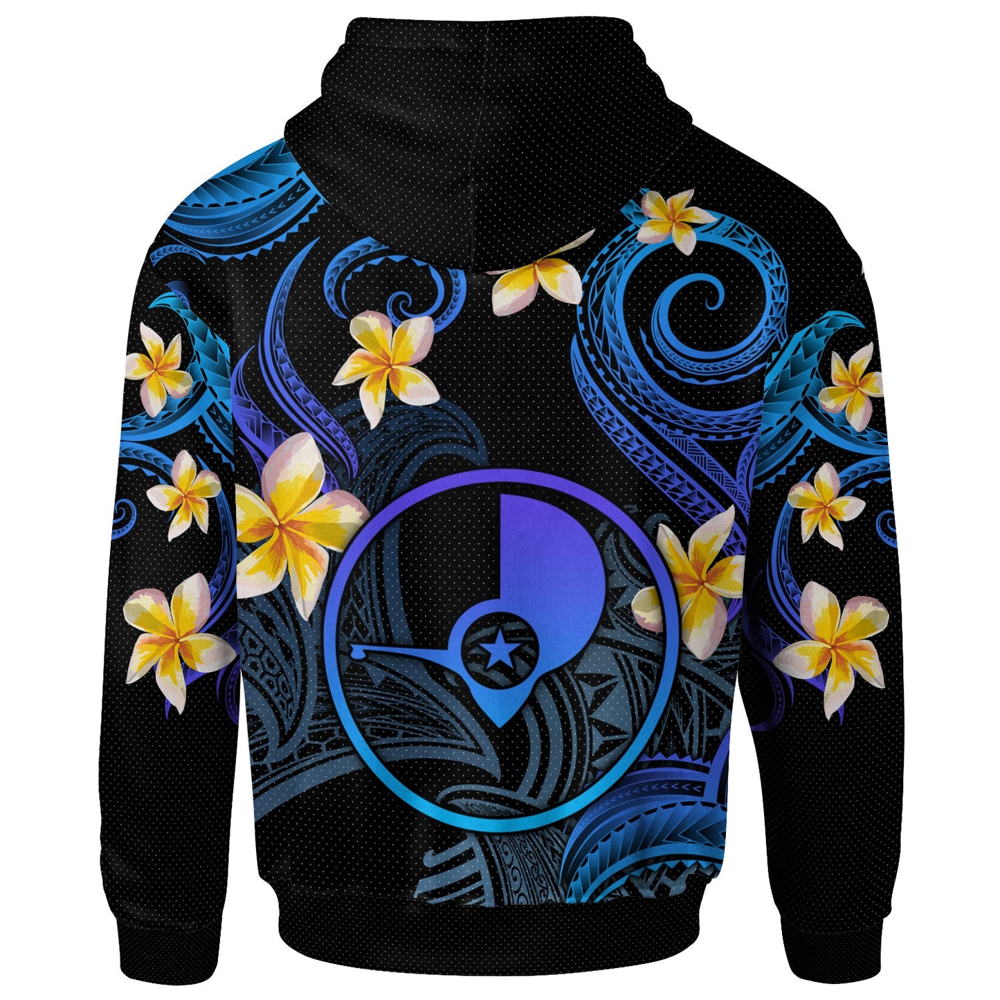 Yap Hoodie - Custom Personalised Polynesian Waves with Plumeria Flowers (Blue)