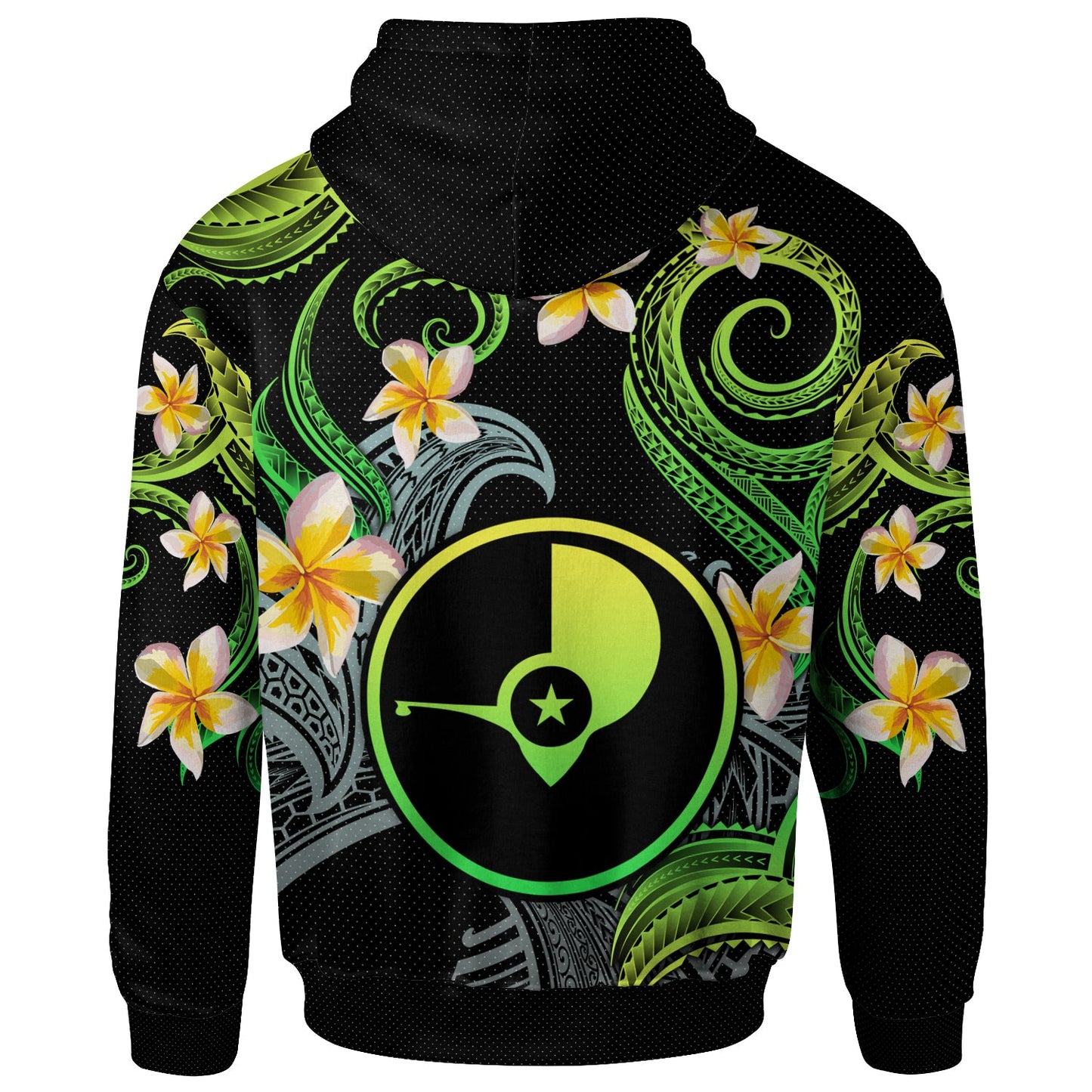 Yap Hoodie - Custom Personalised Polynesian Waves with Plumeria Flowers (Green)