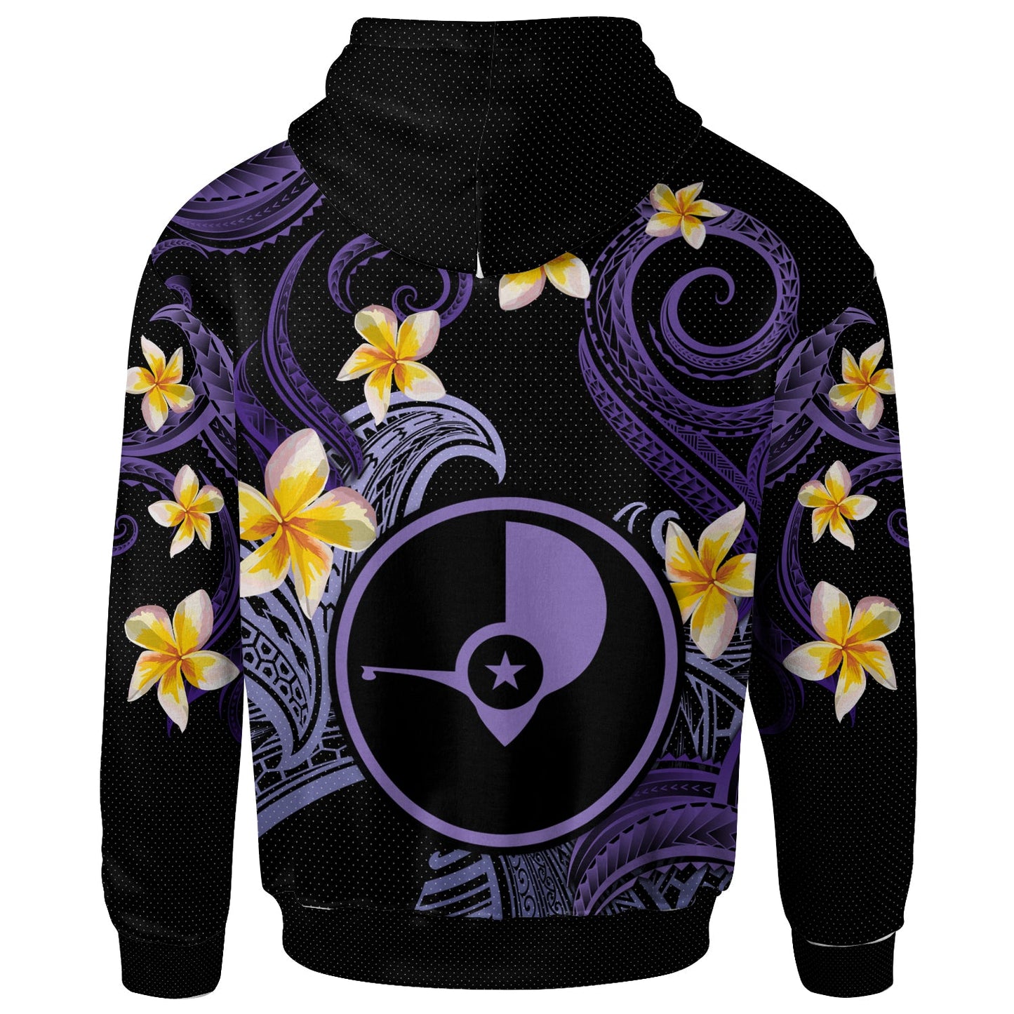 Yap Hoodie - Custom Personalised Polynesian Waves with Plumeria Flowers (Purple)