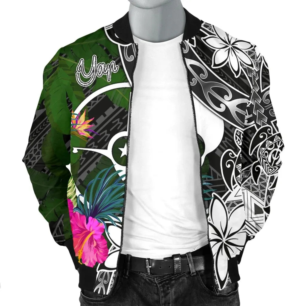 Yap Bomber Jacket - Turtle Plumeria Banana Leaf
