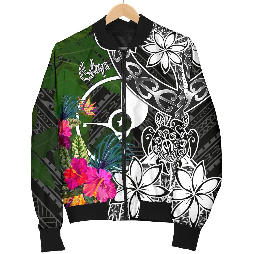 Yap Bomber Jacket - Turtle Plumeria Banana Leaf