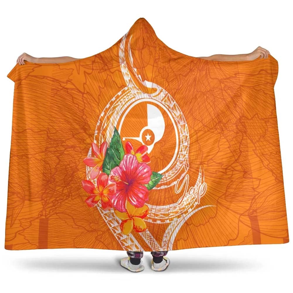 Yap Microneisa Hooded Blanket - Orange Floral With Seal