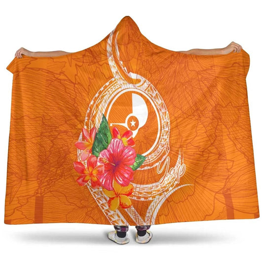 Yap Microneisa Hooded Blanket - Orange Floral With Seal