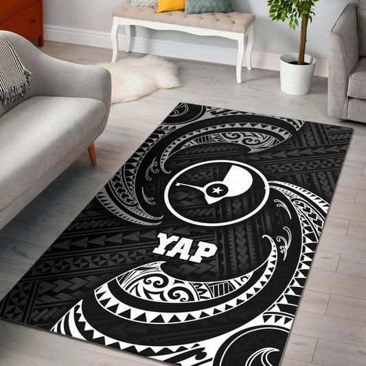 Yap Micronesia Area Rug - White Tribal Wave