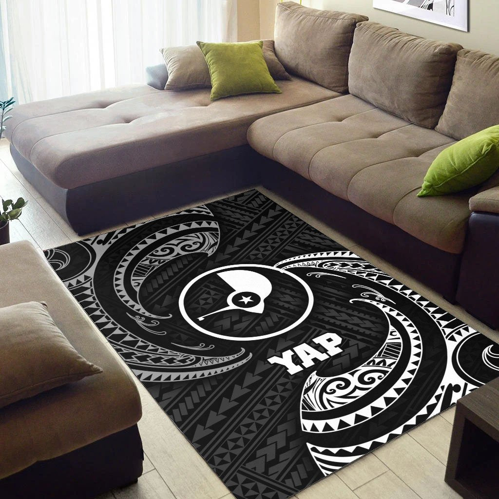 Yap Micronesia Area Rug - White Tribal Wave