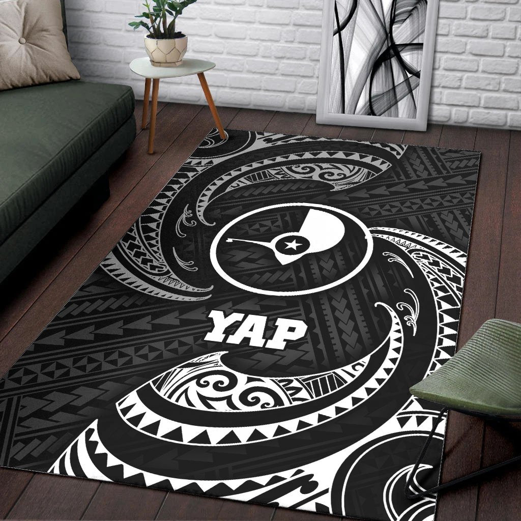 Yap Micronesia Area Rug - White Tribal Wave