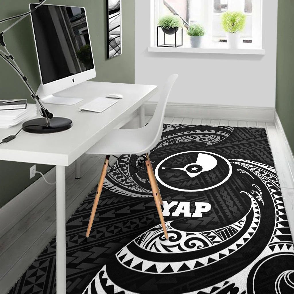 Yap Micronesia Area Rug - White Tribal Wave