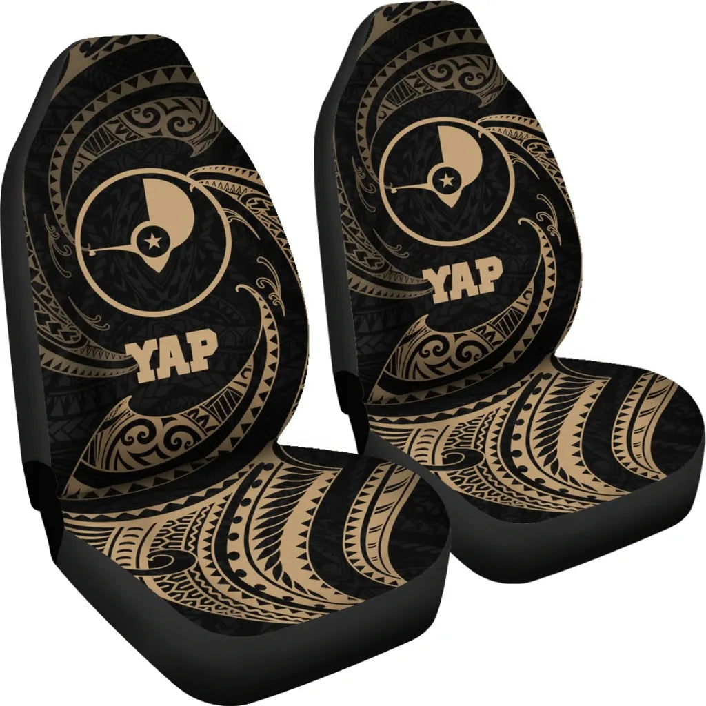 Yap Micronesia Car Seat Covers - Gold Tribal Wave