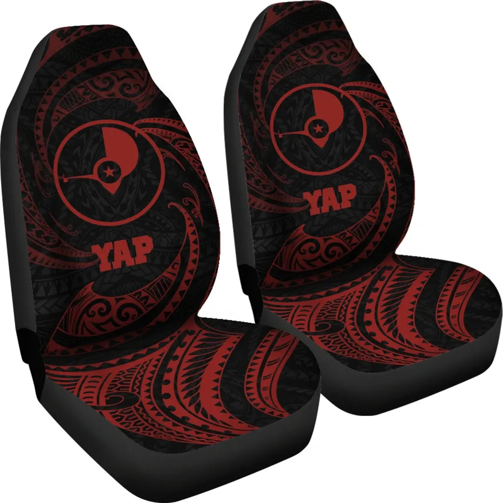 Yap Micronesia Car Seat Covers - Red Tribal Wave