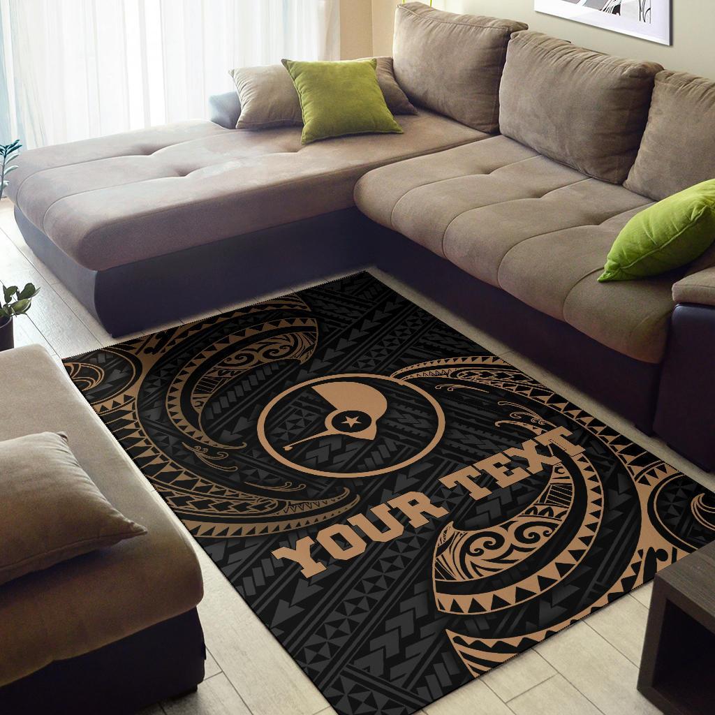 Yap Micronesia Custom Personalised Area Rug - Gold Tribal Wave